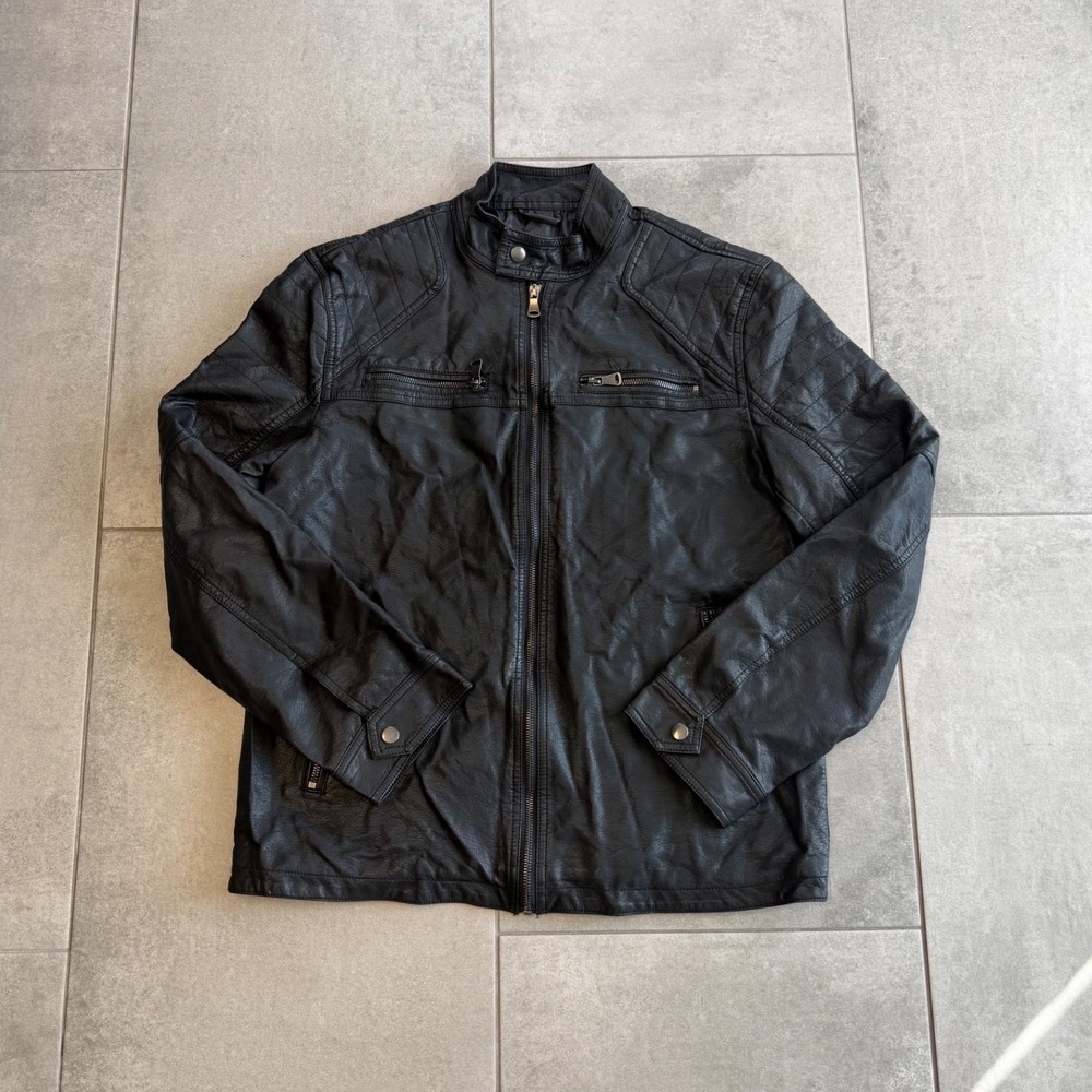 INC International Concepts Mens Black Faux Leather Moto Jacket Medium Y2K Racer